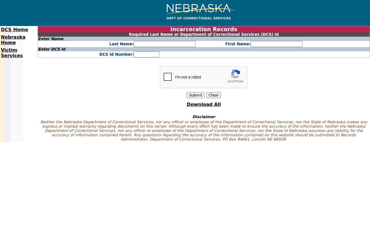 Grant County arrest search using the Nebraska state prison locator