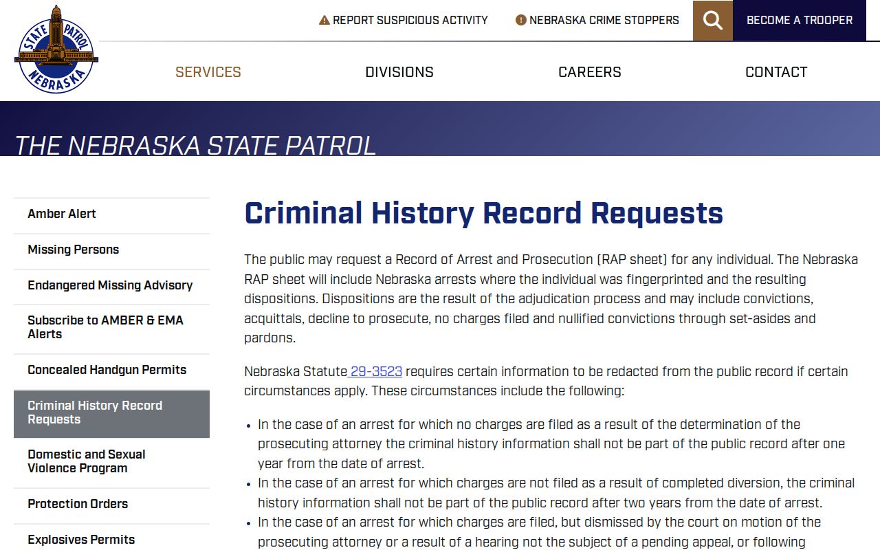 Grant County criminal history Nebraska State Patrol request options