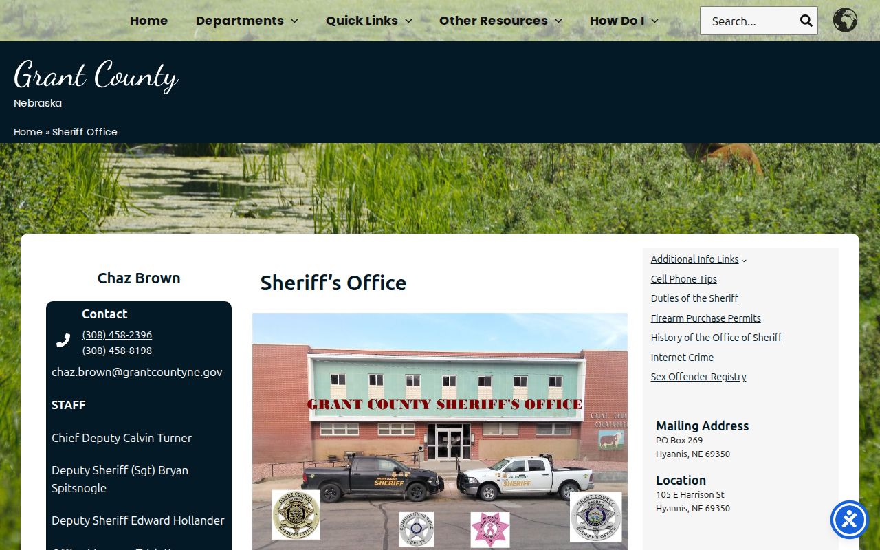 Grant County criminal history sheriff office contact page